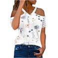 thumbnail image 2 of ICHUANYI Clearance Women Fashion Summer Sexy Printed Regular Starpless Mesh Short Sleeves V Neck Top(White, L) ICHUANYI WER2023081004857, 2 of 5