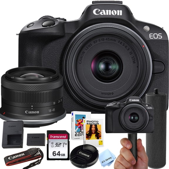Canon EOS R50 24.2MP APS-C CMOS Sensor Mirrorless Camera with 18-45mm Lens   64GB Memory   Stabilizing Grip   Software Pack  More (Value Bundle) (International Version)