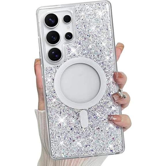 ZC for Samsung Galaxy S25 Ultra Case, Sparkly Glitter Bling Back, Magnetic Support for MagSafe Shockproof Case, Crystal and Clear High-Duty Protection for Phone Case -Crystal