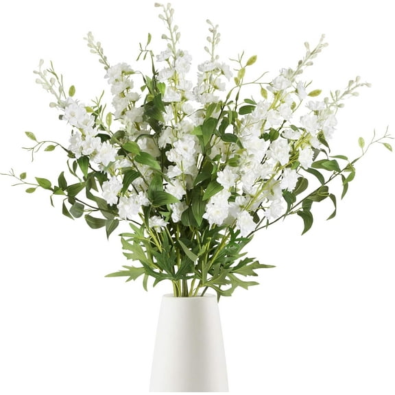 White Flowers Artificial Delphinium for Decoration 9White Delphinium Artificial Flowers with Clematis Greenery White Silk Flowers for Wedding Centerpieces for Home Table Party Decor (White)