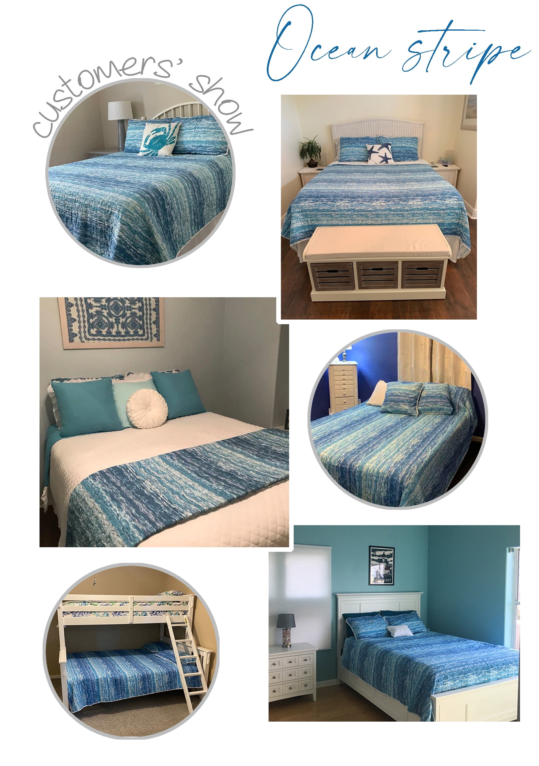 DESIGN STUDIO Ocean Stripe Blue Contemporary 3-Piece Cotton Quilt Bedding Set - King