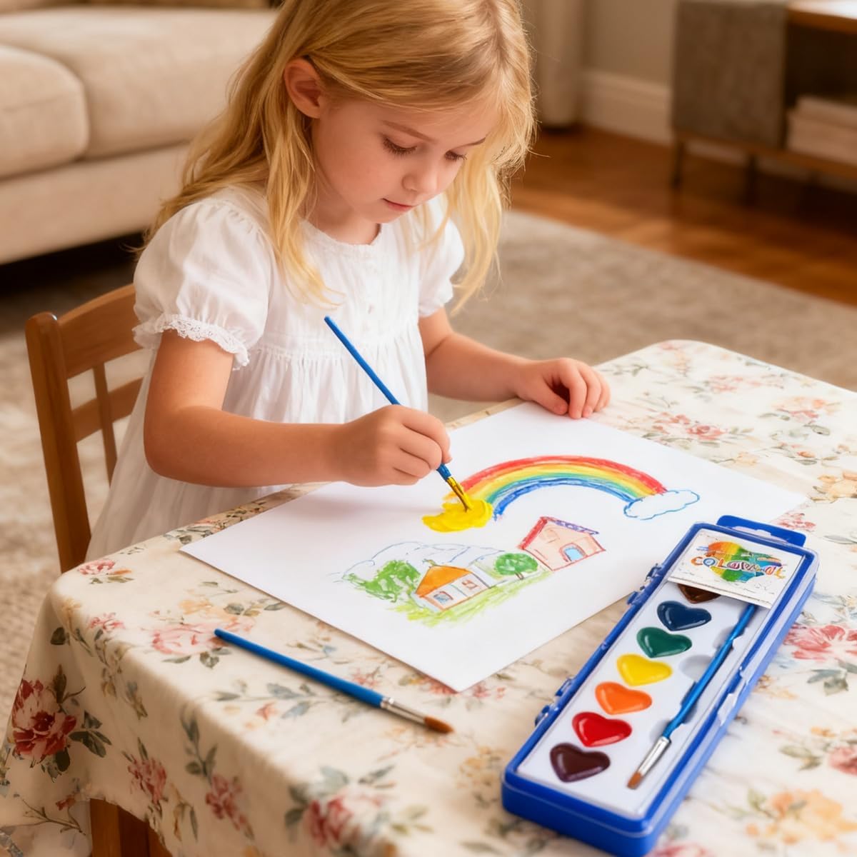 Vggrvlo 12PCS Water Color Paint Sets for Kids 16 Colors Heart Watercolor Paint Set with Paintbrush 24PCS Gift Card Valentines Gifts Art Supplies for Prescho-ol Classroom Party Favor Prizes Exchange