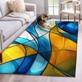 thumbnail image 3 of 4x6 Washable Area Rug, Abstract Art Non-Slip Rectangle Rug for Living Room Office, Blue Yellow Gradient Wavy Lines Geometric Modern Indoor Accent Floor Mat for Home Decor, 3 of 9