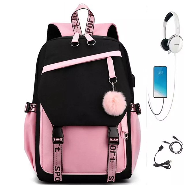 AIGIA School Bookbag with USB Charging Port Backpack Laptop Travel Shoulder School Book Bag Rucksack