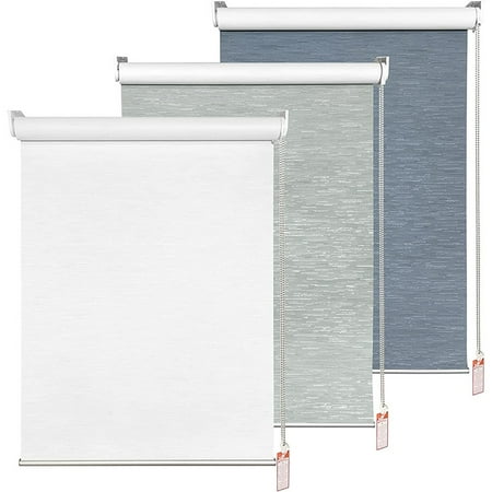 

100% Blackout Roller Shades Striped Jacquard Curtains Insulated UV Resistant Waterproof Fabric Corded Roll Up and Down Curtains for Home and Office (White - 48 W X 72 H)