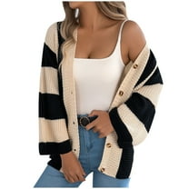 Womens Striped Cardigan Sweaters Loose Button Down Long Sleeve Open Front Knit Cardigans Outerwear 2025