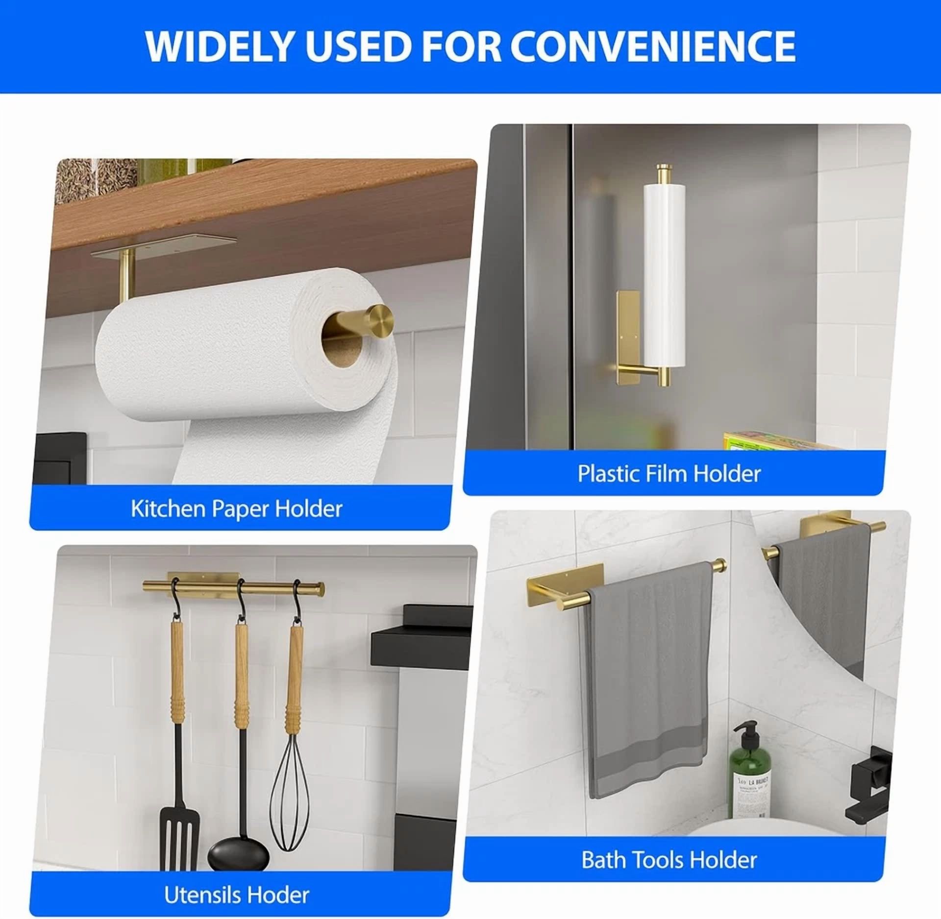 PRIME - Paper Towel Holder Under Cabinet, Self-Adhesive,No Drilling, Stainless Steel, Wa