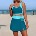 thumbnail image 4 of HNMKIU Bathing Suits for Women Color Block Tankini Top with Skirt and Pockets Two Piece Set Womens Swimwear Light Blue，L, 4 of 6
