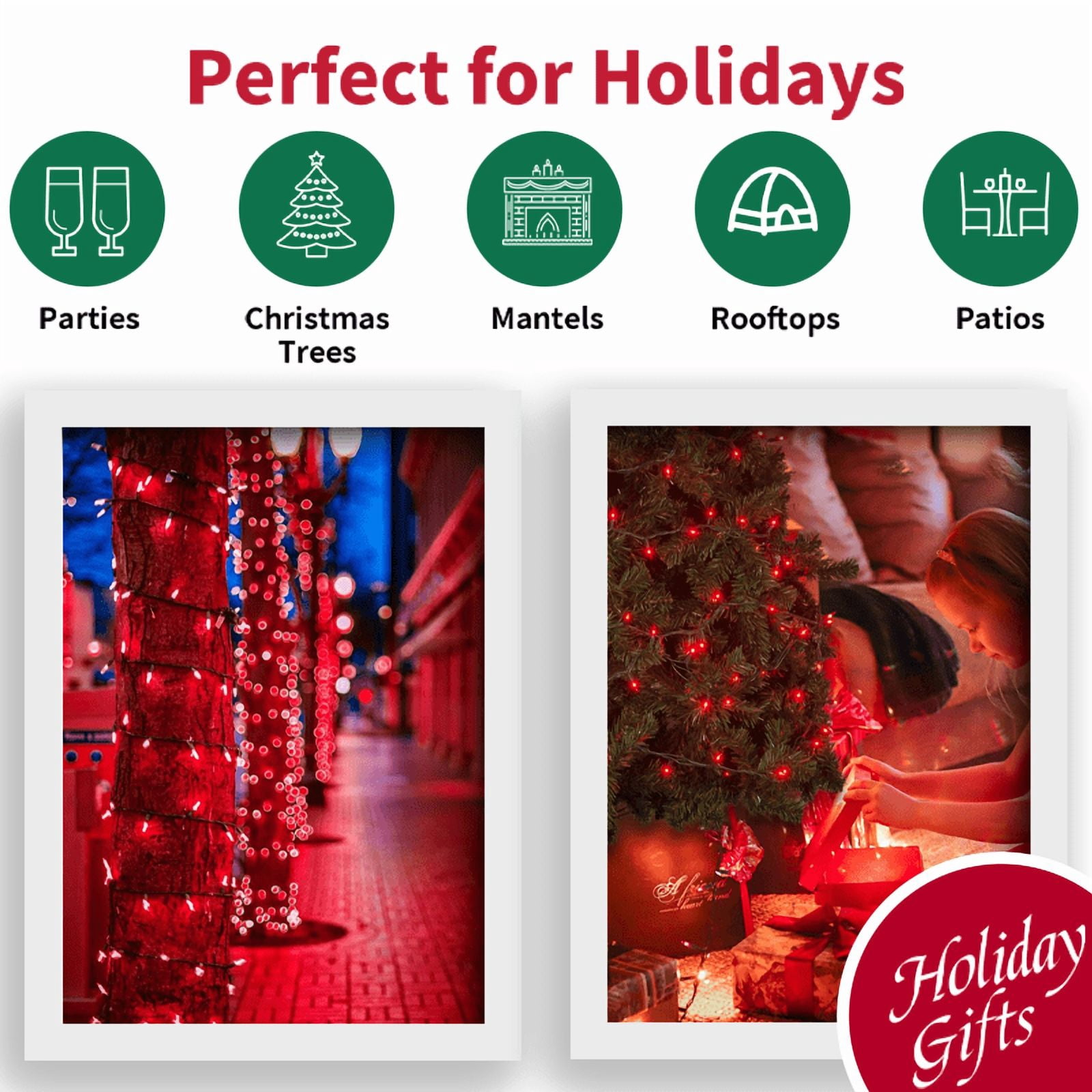 2 Pack 50 LED Outdoor Christmas Lights, 16 FT Mini String Light with 9 Modes & 6 Hour Timer, Waterproof Battery Operated for Indoor Outdoor Patio Garden Party Tree Valentine's Day Decoration, red