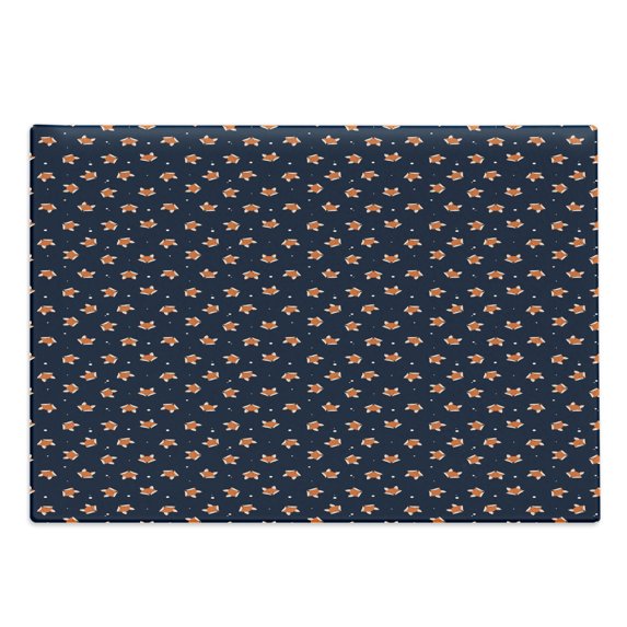 Fox Cutting Board, Orange Small Forest Animal Portraits Pattern on Abstract Dotted Blue Backdrop, Decorative Tempered Glass Cutting and Serving Board, Large Size, Navy Blue Orange, by Ambesonne