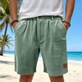thumbnail image 3 of Havenx Mens Corduroy Shorts Elastic Waist Button Shorts with Pockets Leather Label Stretch Short Pants Summer Beach Breathable Lightweight Clothes,Light Green L, 3 of 5