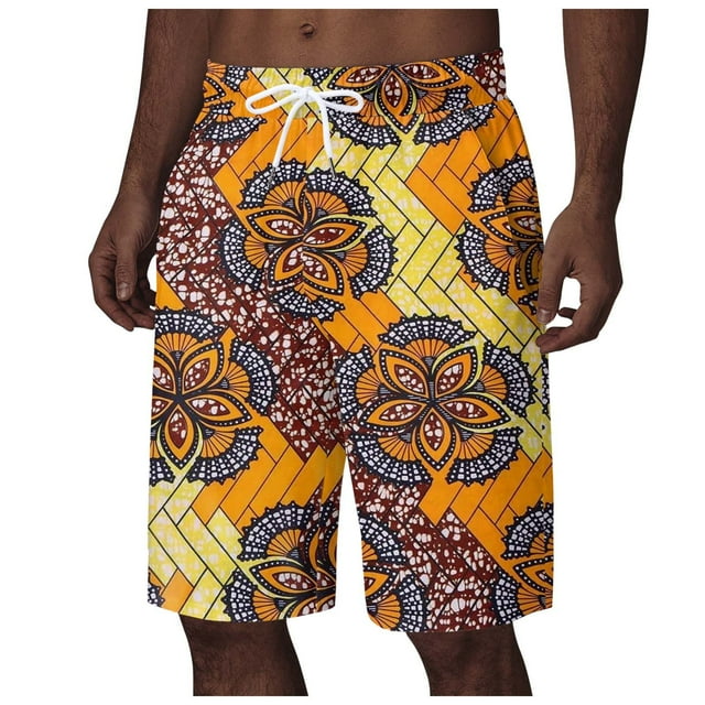 Men's Board Shorts Featuring African Dashiki Traditional Style for Summer Holidays and Beachwear Ankara Floral Patterned Beach Pants Lightweight Quick-Dry Swim Shorts