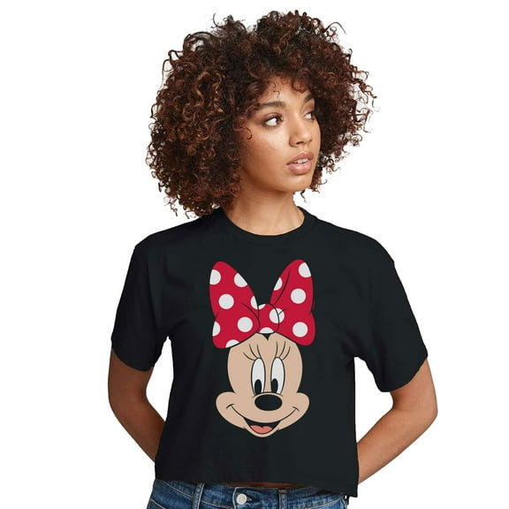 Mickey & Friends - Minnie Face - Juniors Cropped Cotton Blend T-Shirt