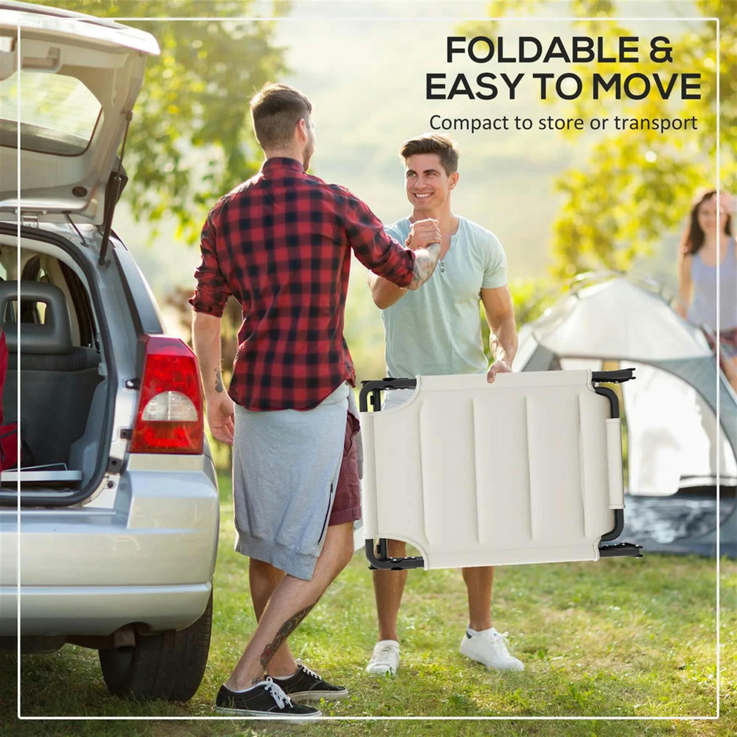 Demi Bonn 2-Piece Outdoor Folding Lounger Chair with 4-Position Backrest, Comfortable Cushions & Sun Canopy for Beach, Yard, Patio, White