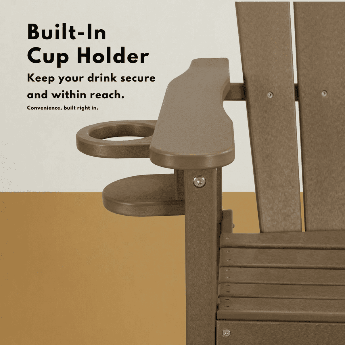 HDPE Bar Height Adirondack Chair All-Weather Outdoor Patio Chair with Cup Holder (Weathered Wood)