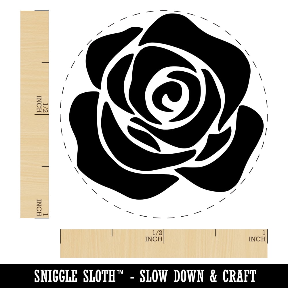Rose Flower Solid Self-Inking Rubber Stamp Ink Stamper - Black Ink - Medium 1 Inch