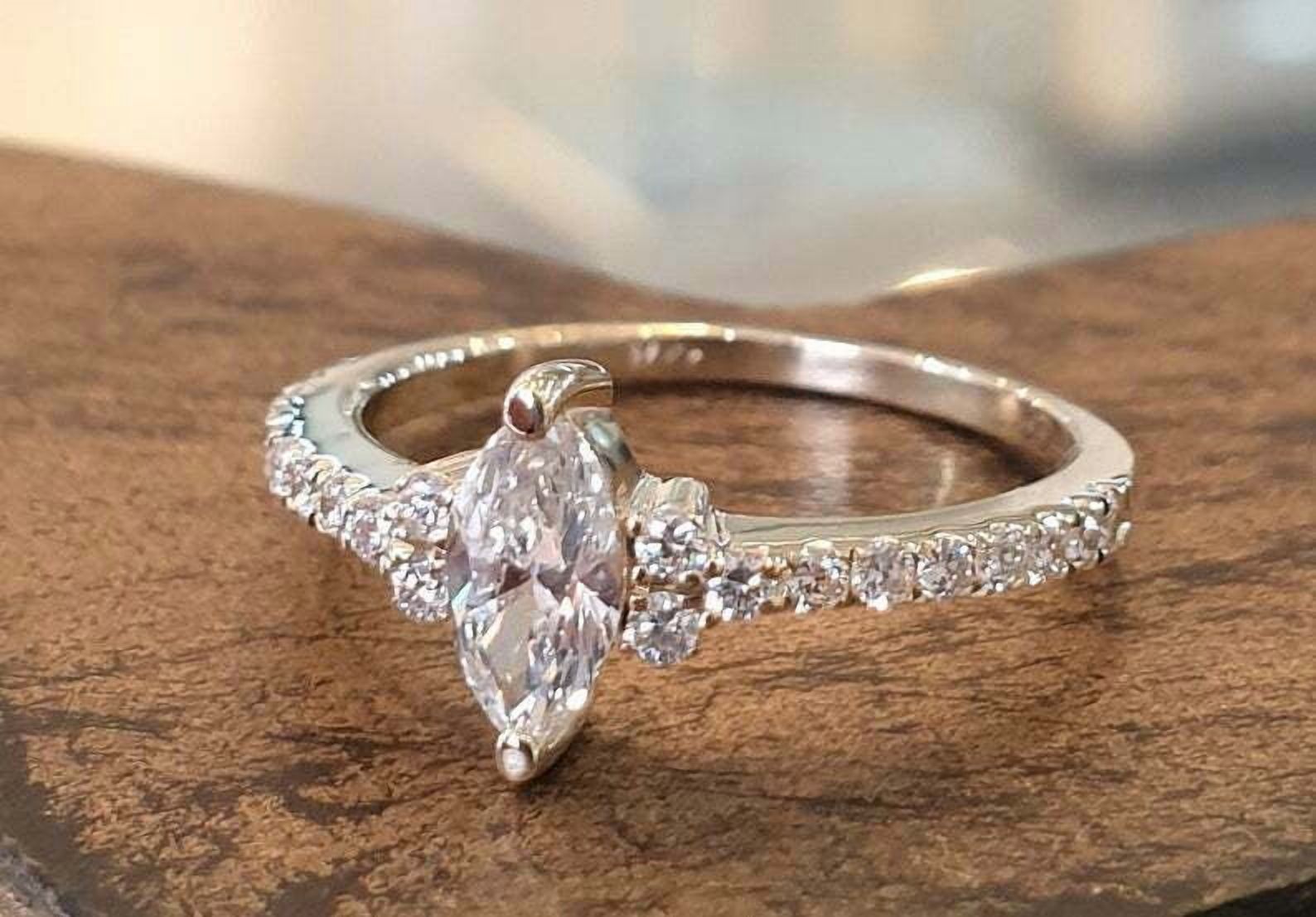 HeartsAndYou 1ct Marquise Moissanite Engagement Ring for Women Petite Round Accents 18k Yellow Gold Over Silver