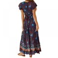thumbnail image 2 of PENGXIANG Femmes Bohème Imprimé Floral Wrap V Cou Manches Courtes Split Beach Party Maxi Robe S-XL, 2 of 6