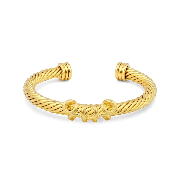 Mytys Cable Twist Cuff Bracelet for Women - Gold Tone Rope Bangle with Center Knot Detail, Adjustable Open Cuff Statement Bangle