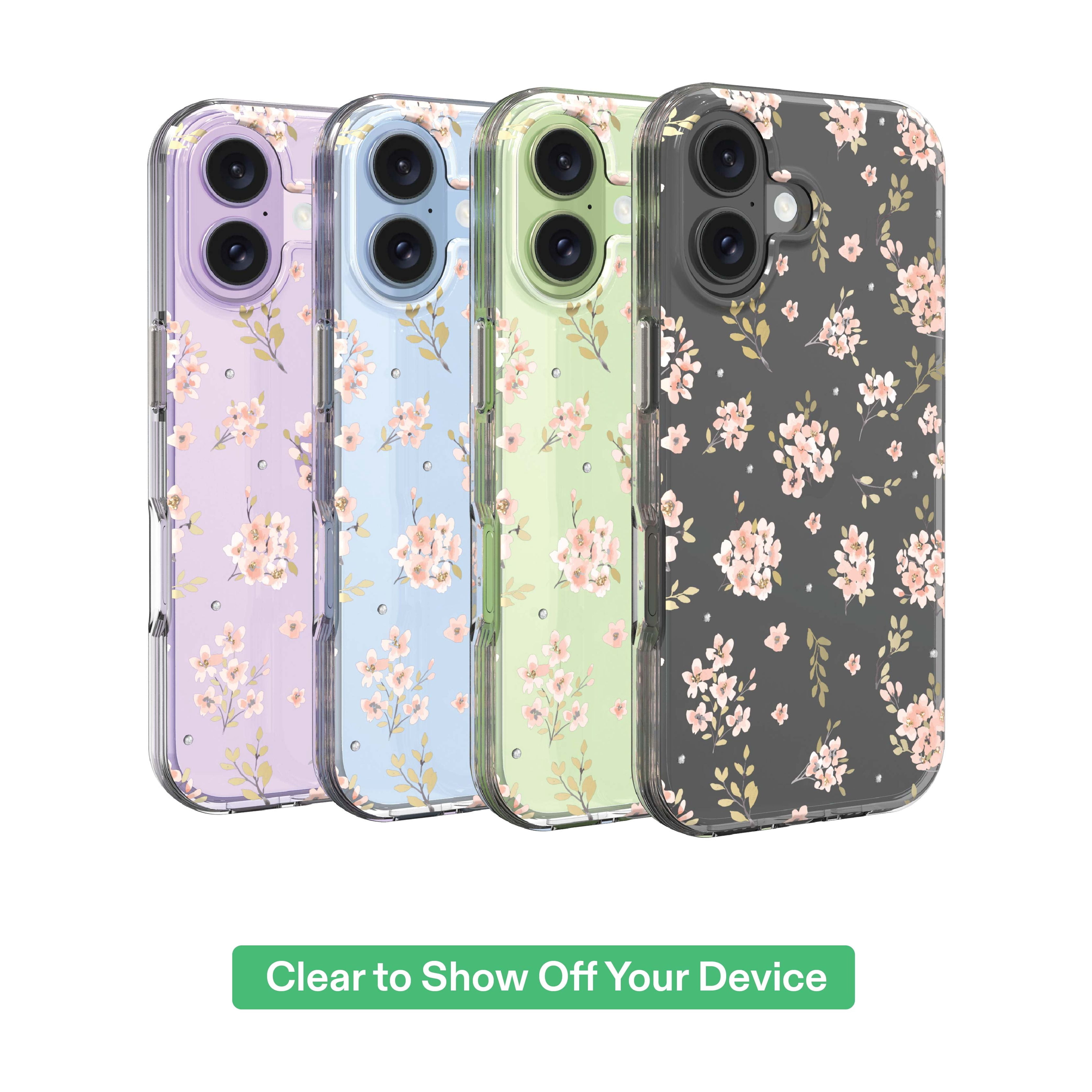 onn Phone Case for iPhone 17 - Pink Floral with Gems