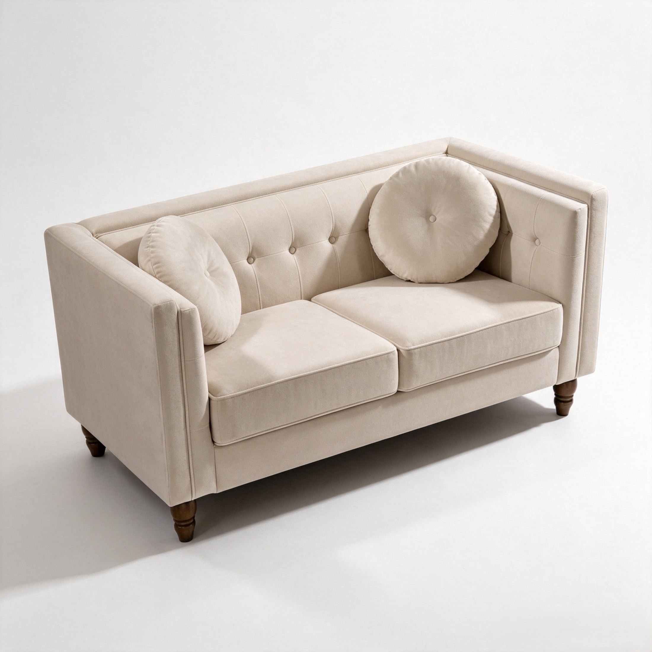 GDF Studio 58.3" Loveseat with Button-Tufted Crushed Velvet Upholstery & Tapered Wood Legs, Ivory