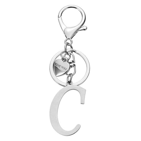 Uxcell Initial Letter C Keychain, Stainless Steel Heart Alphabet Key Ring, Silver