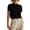 Black, variant on Women's Hidden Buttons Placket Tops Lightweight Soft Stand Collar Short Sleeve Blouses Loose Fit Dressy Casual Solid Color Business Shirts S
