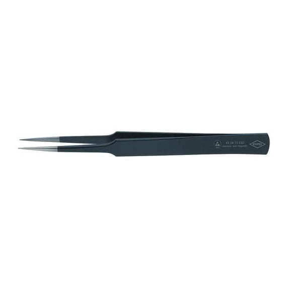 Knipex Tweezers, ESD, Straight, 5-1/4 In, SS, Black 92 28 72 ESD