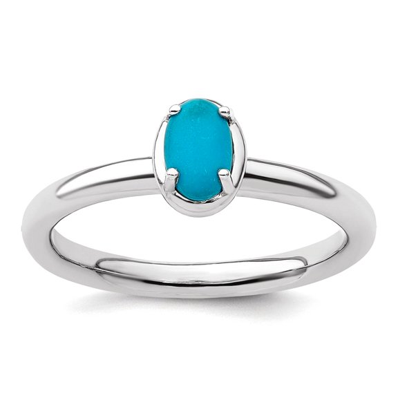 2.25mm 925 Sterling Silver Prong set Stackable Simulated Turquoise Polished Ring Size 10 Stackable Ring for Women