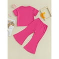 thumbnail image 3 of Child Girls' Summer 2 Piece Outfit Round Neck Short Sleeve Tops + Elastic Waist Flare Pants Set, 3 of 8