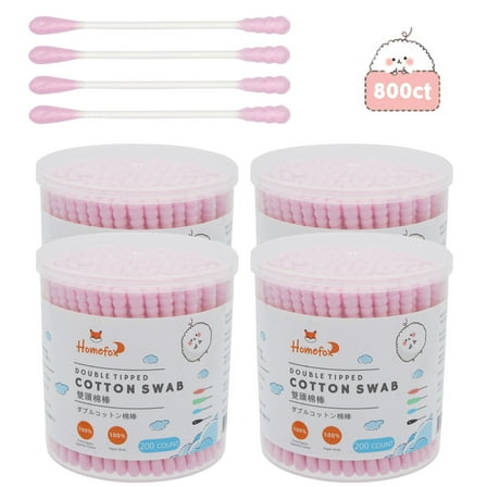 HOMEFOX 800 Count Pink Cotton Swabs with Spiral Round Tips, Pure Organic Cruelty-Free