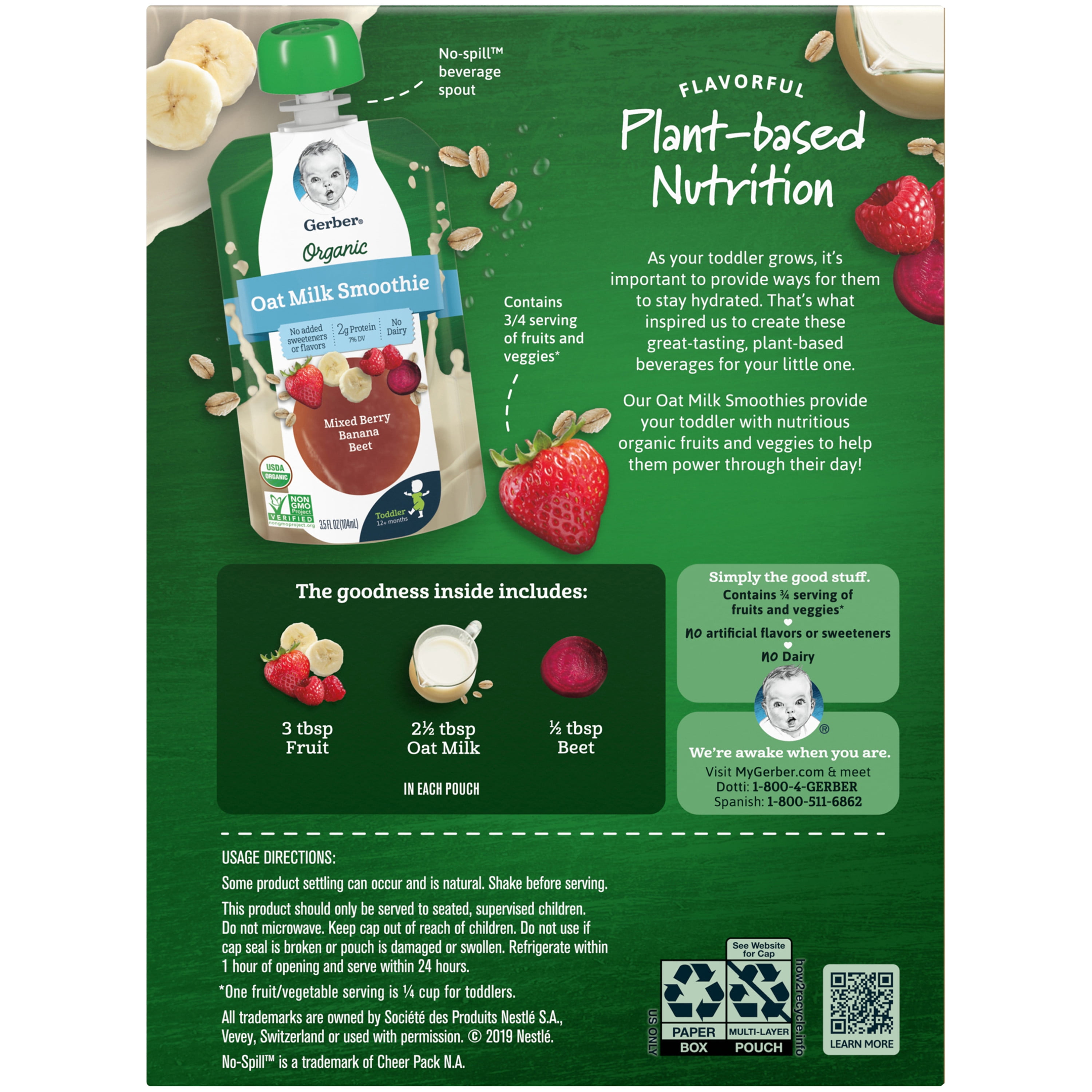 Gerber Organic Oat Milk Mixed Berry Banana Beet Smoothie - 4ct/3.5 fl oz Each