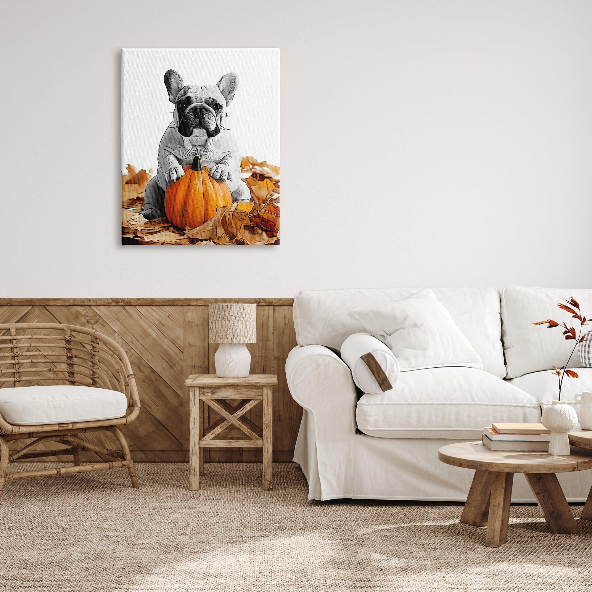 Stupell Industries Puppy with Fall Pumpkin Holiday Painting Gallery Wrapped Canvas Art Print Wall Art, 30 x 40