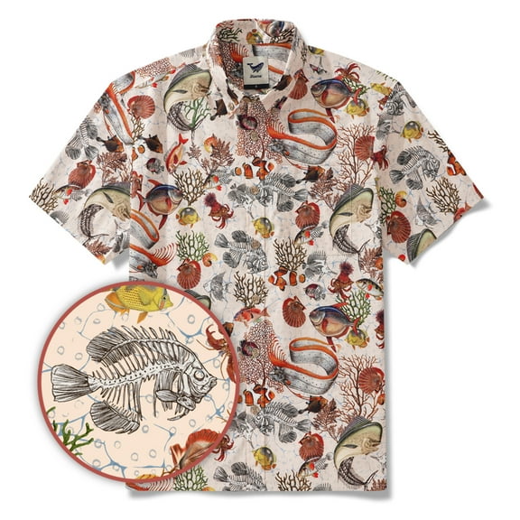 YIUME Mens Short Sleeve Hawaiian Shirt Colorful Tropical Fish Button-up Shirts for Vacation Party