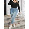 thumbnail image 5 of Weardear Plus Size Tops for Women Slim Fit Square Neck Ribbed Knit Tunic Shirts Long Sleeve Basic T-Shirt, 5 of 6