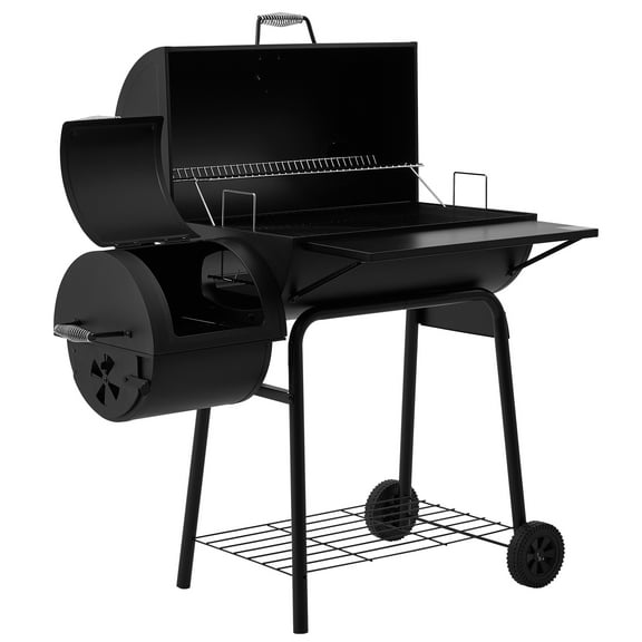 Royal Gourmet 30" CC1830F Barrel Charcoal Grill with Offset Smoker,Charcoal Grill for Outdoor Grilling and Backyard Cooking, Black