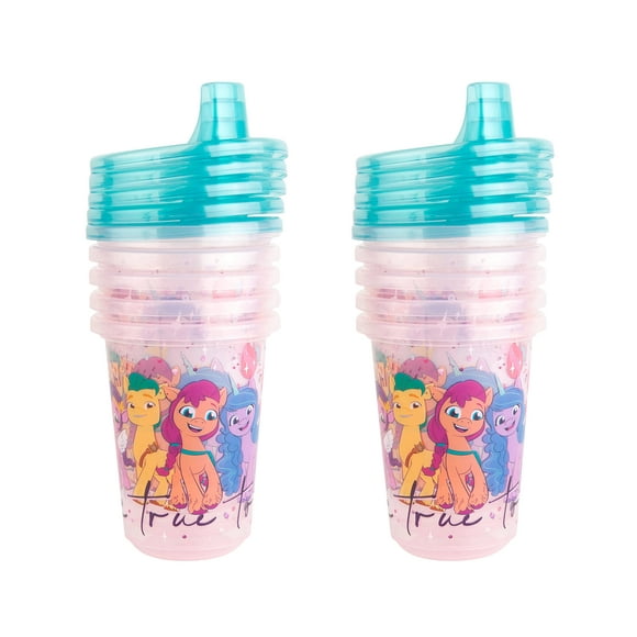 The First Years My Little Pony Gobelets à Bec - Gobelets Réutilisables pour Tout-Petits avec Couvercles - Pack de Fête pour Enfants avec 2 Bouchons de Voyage - 10 Oz - 10 Unités