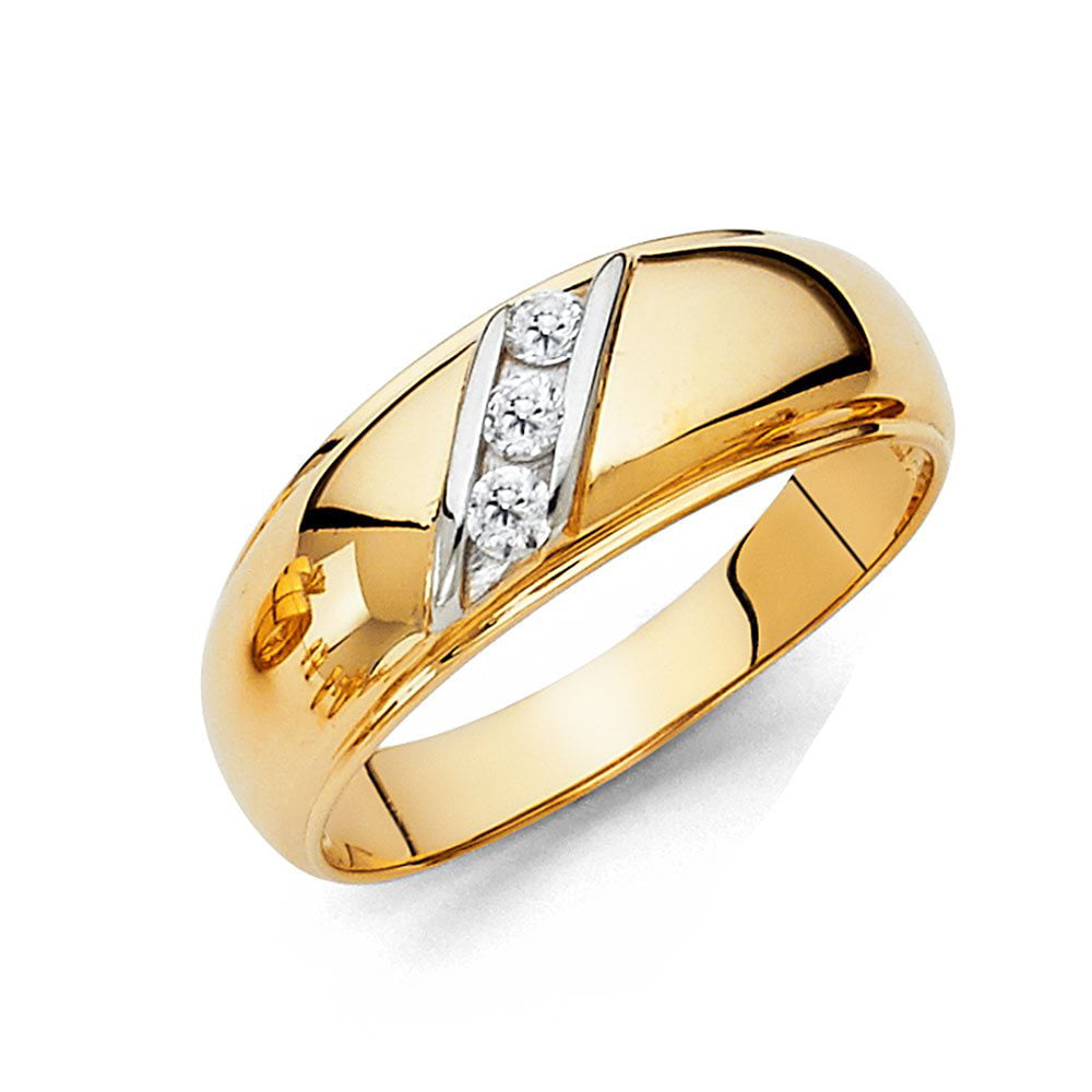 JewelryWeb - 14k Yellow Gold Cubic Zirconia Wedding Band For Men Ring