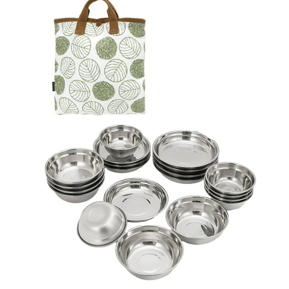16pcs Stainless Steel BBQ Dish Soup Basin Set Camping Tableware Multipurpose Dinnerwares for Outdoor Meals and Picnics