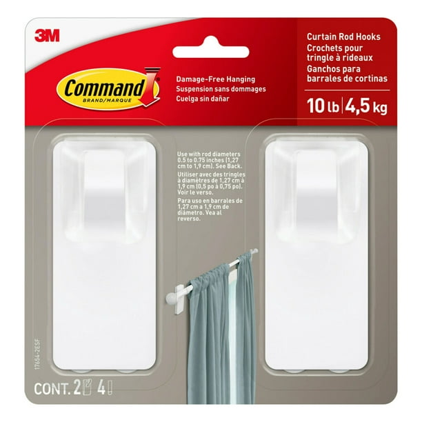 Command White Curtain Rod Hooks, 2 Hooks, 4 Adhesive Strips