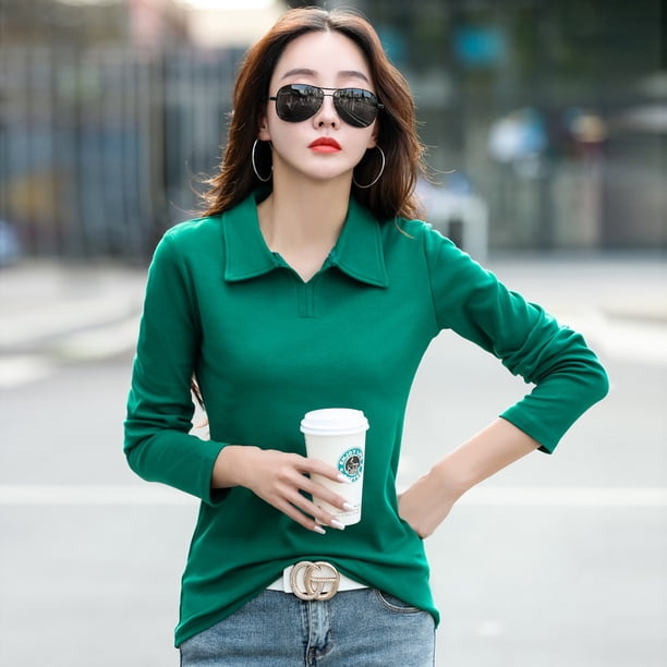Otoño e invierno nueva camiseta de manga larga camisa de solapa para mujer Camisa de fondo de primavera y otoño ropa de abrigo de moda camiseta