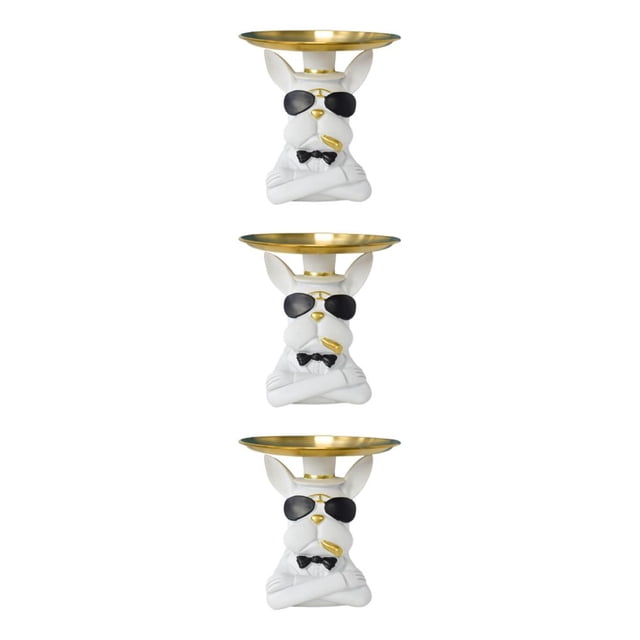 Wosthever Cool Bulldog Estatua Escritorio Misceláneas Contenedor Perro Animal Bandeja Decoración del hogar Blanco Type1 NO1