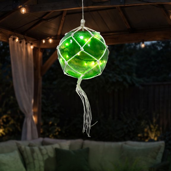 Barcana Nautical Lighted Fiberglass Hanging Fishing Float Decoration - 14.25" - Green