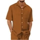 thumbnail image 2 of pstuiky camisetas para hombre, Conjunto informal de verano para hombre, de color liso, de manga corta, con solapa y cordón elástico en la cintura. camisetas de hombre s, 2 of 3