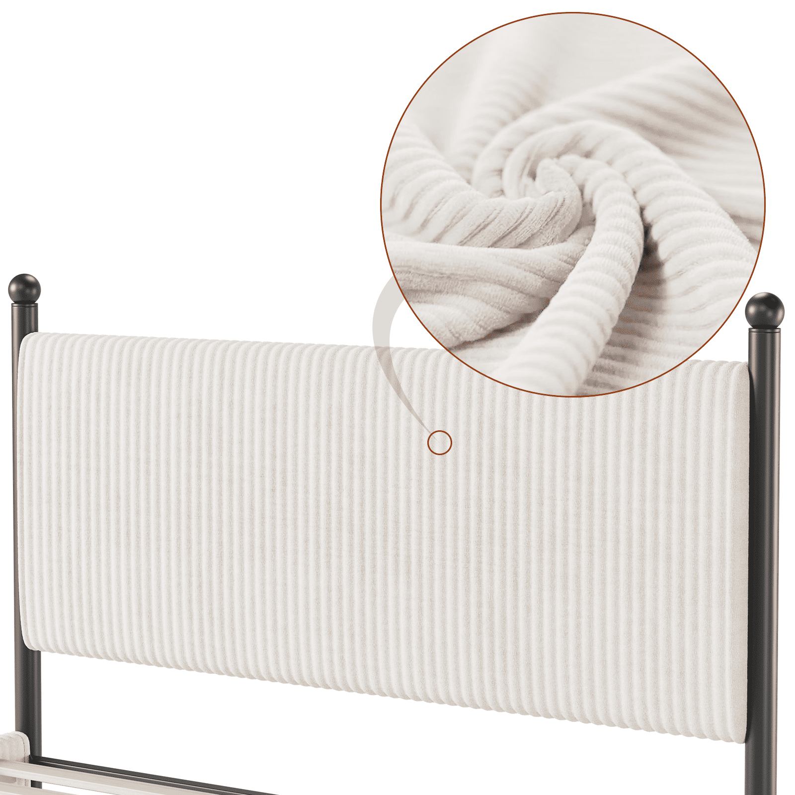 Full Size Upholstered Bed Frame with Velvet Headboard, Soft Corduroy Fabric Platform Bed with Wooden Slats Support, No Box Spring Needed, White