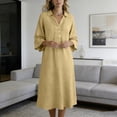 thumbnail image 6 of BUIGTTKLOP Cotton Linen Midi Dresses for Women 3/4 Sleeve Sundress Button up V Neck Loose Fitted Flowy Summer Dress, 6 of 6