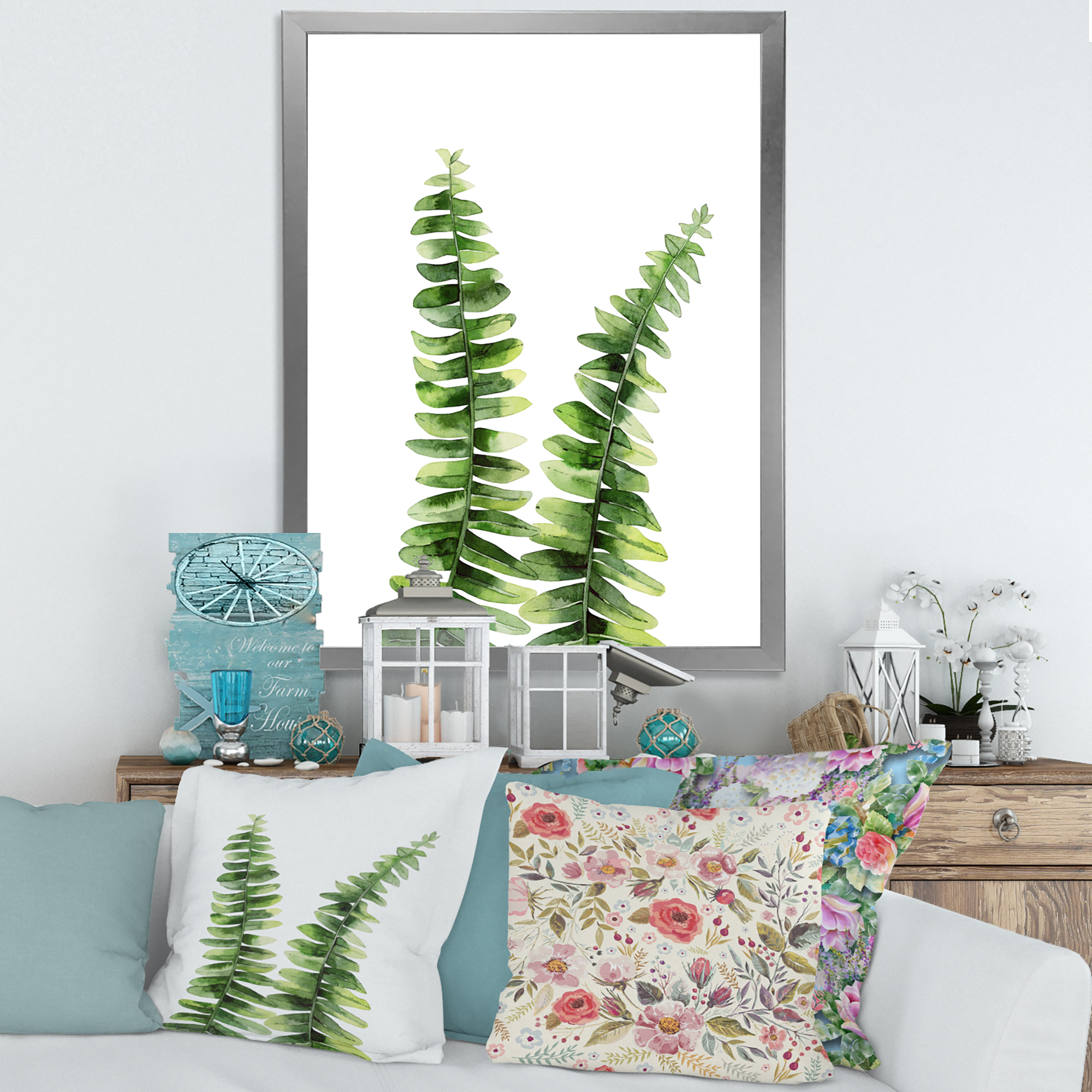 Designart 'Fern Plant Leaves Detail V' Tropical Framed Art Print