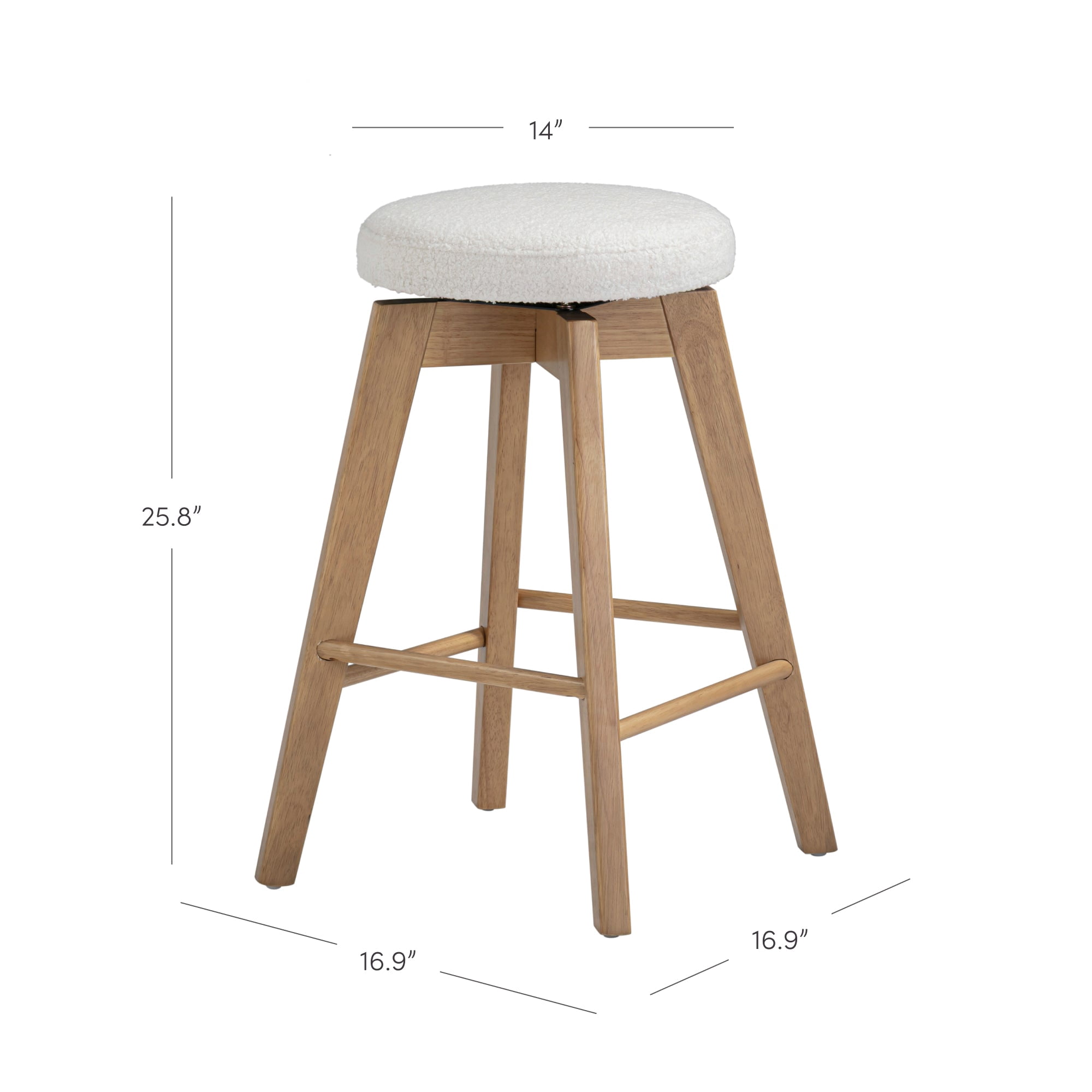 Nathan James Amalia Bohemian Swivel Bar Stool, Backless Counter Height Boucle Counter Stool with Solid Wood Legs and Upholstered Seat, White Oak
