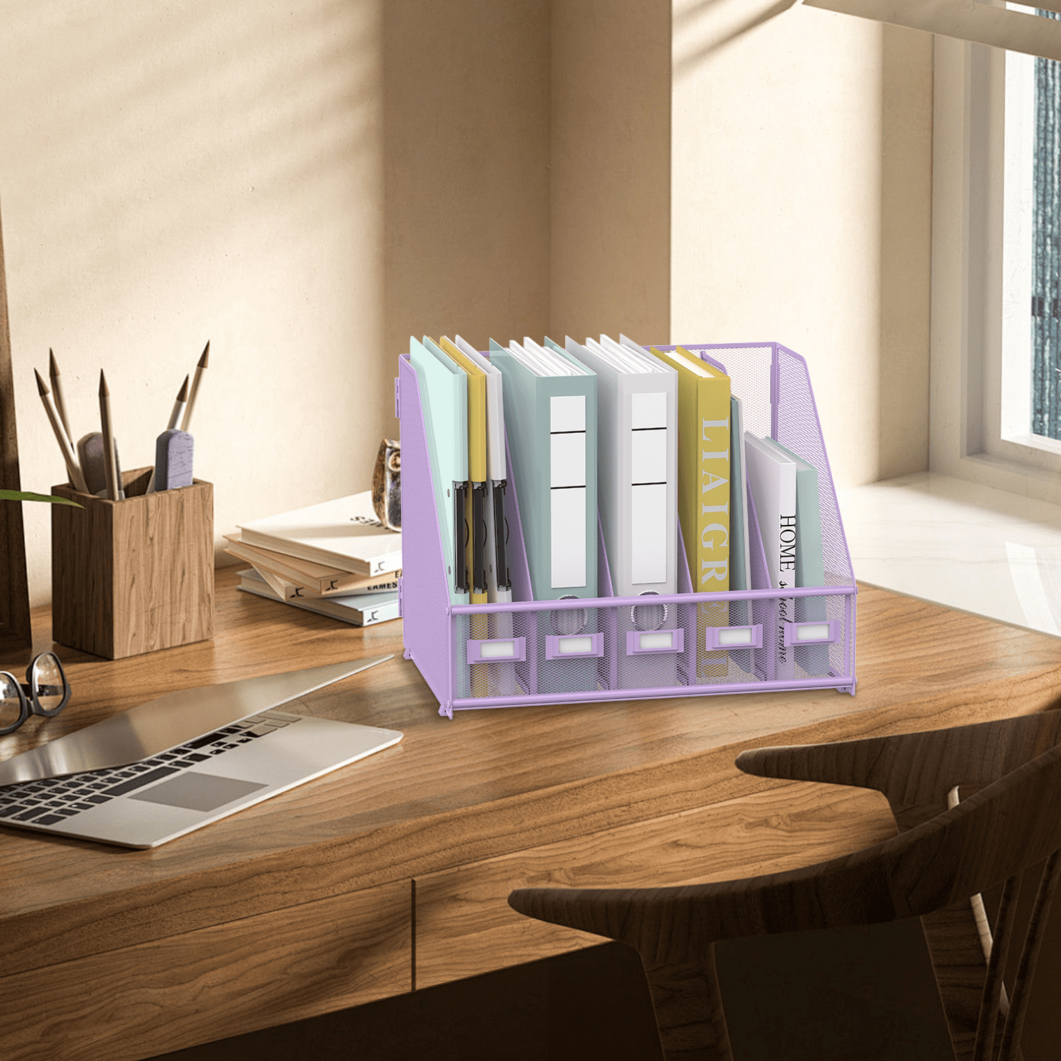 Sharkwoods Vertical Compartment File Organizer, 5 Compartments Desktop Paper Organizer