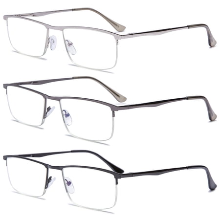 MAGIMODAC Anti Blue Light Reading Glasses Metal Spring Hinges Halframe Classic Blue Light Blocking Eyeglasses Eyewear Readers (3 Pcs Reading Glasses(Multicolor), +2.5)